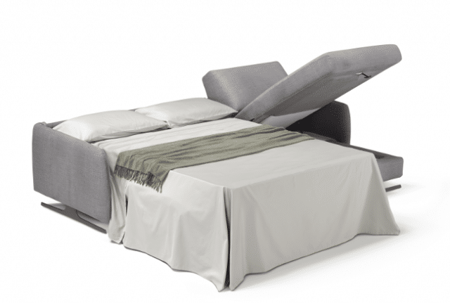 Corner sofa bed Selo with folded bed and open storage compartment